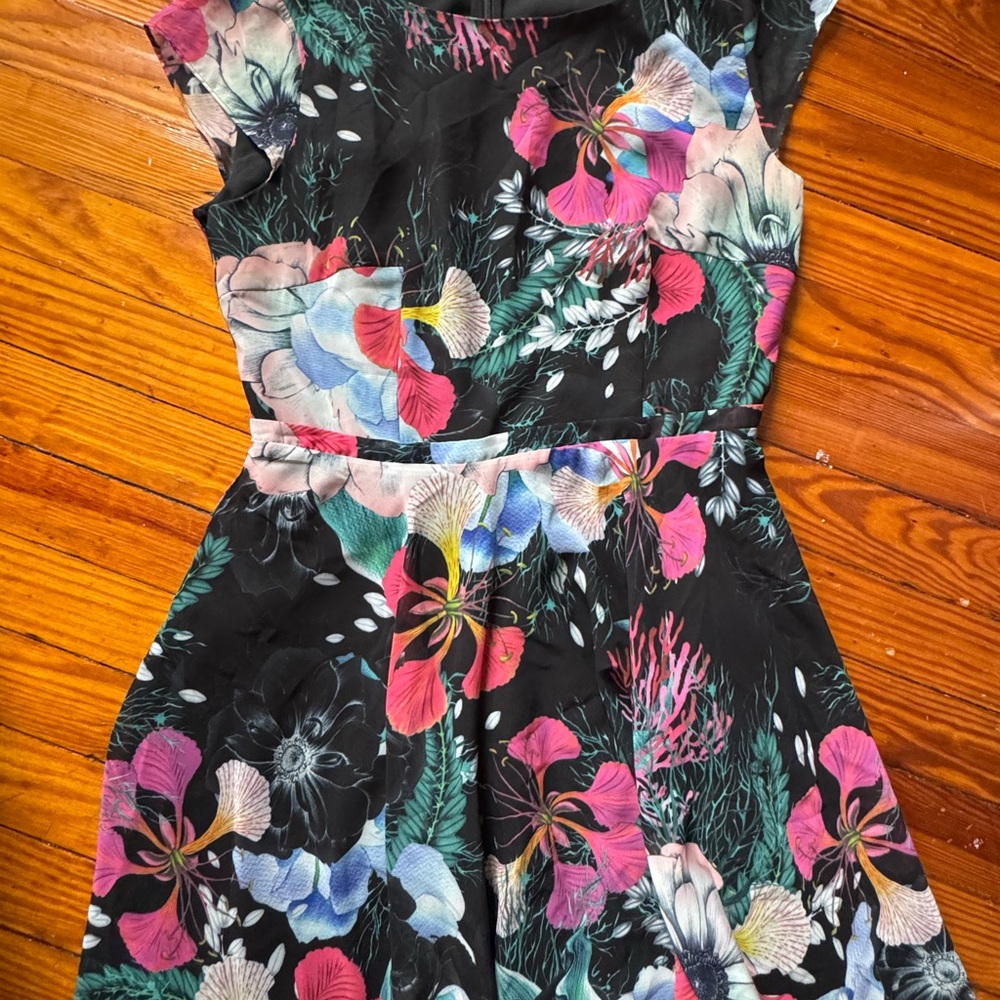 French Connection Mini Dress - Black with Multicolor Flowers